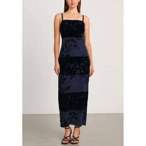 Vtg 90s Dark Romantic Dress Womens 12 Blue Velvet Burnout Cocktail Ethereal Goth